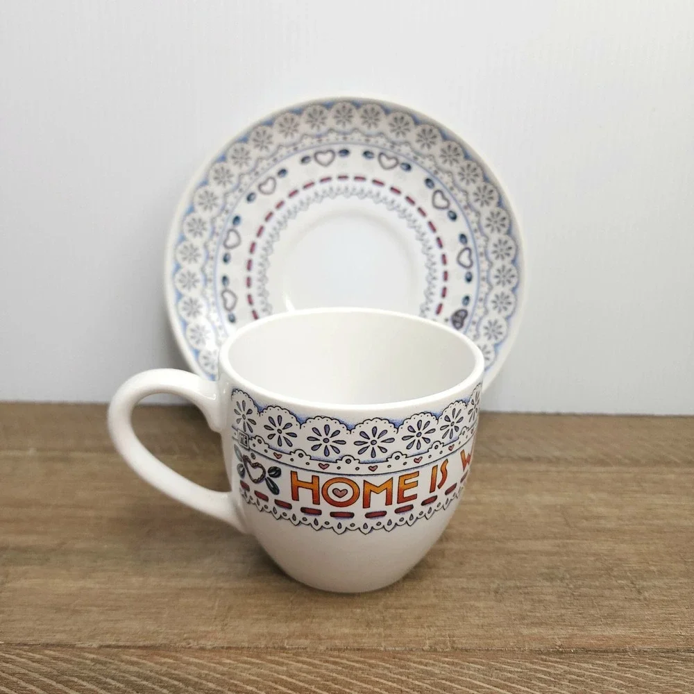 Mary Engelbreit Andrews McMeel Time For Tea Home is Where the Heart Cup & Saucer